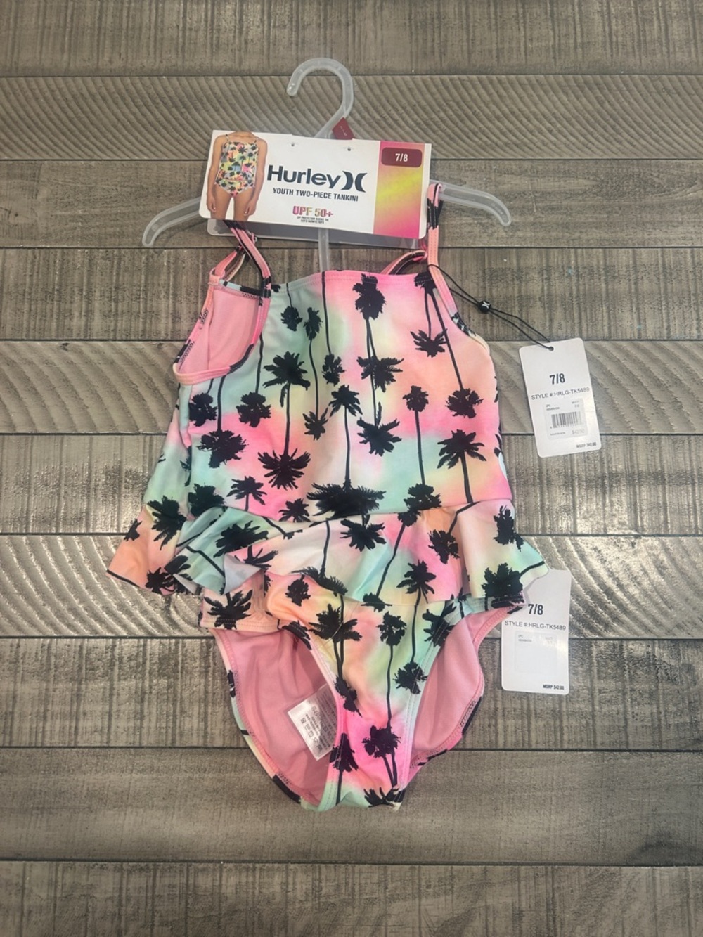 Hurley Girls' Pastel Ombre One-Piece Swimsuit with Black Palm Print